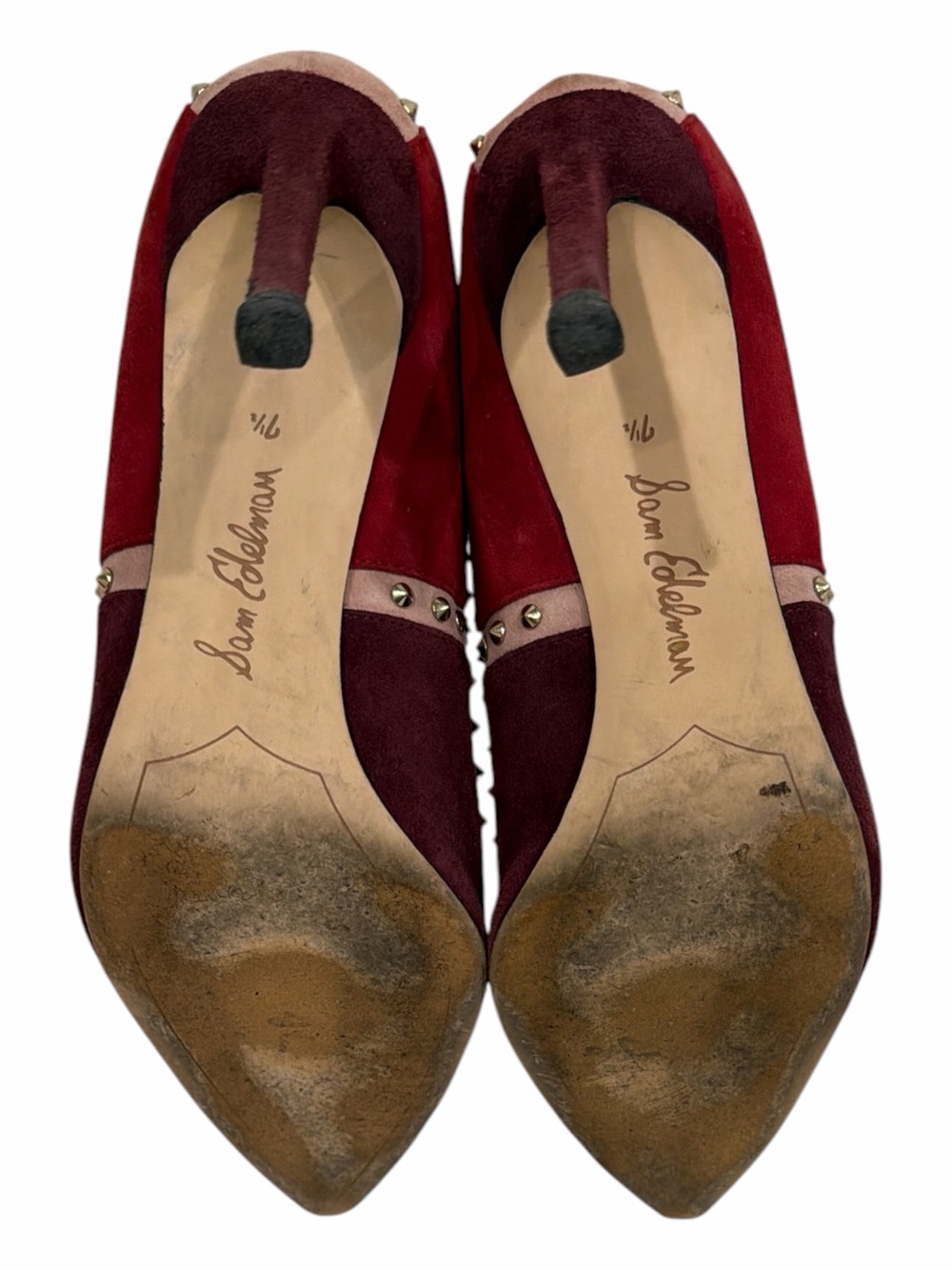 Sam Edelman Studded Suede Pumps Size 7.5 Burgundy Red Blush Stiletto Heels - Picture 6 of 7